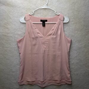 White House Black Market Pink V-Neck Sleeveless Layered Shell Blouse Size Small